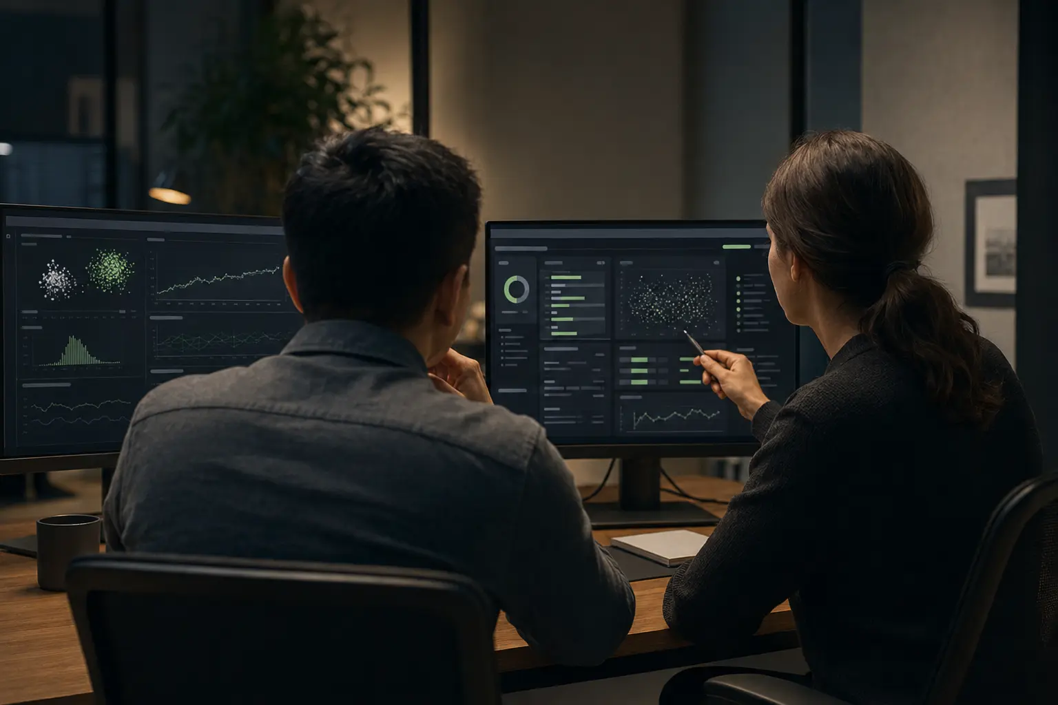Operations professionals reviewing AI monitoring results